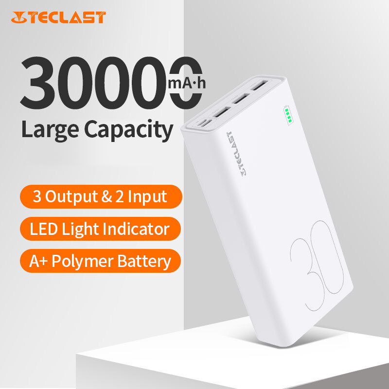 Teclast C30L / C30K 30000mAh Power Bank Original Brand Portable 10W/2.1A  Fast Charging Smart Power Indicator 3 Output 2 Input High Capacity powerbank  For Apple/Android