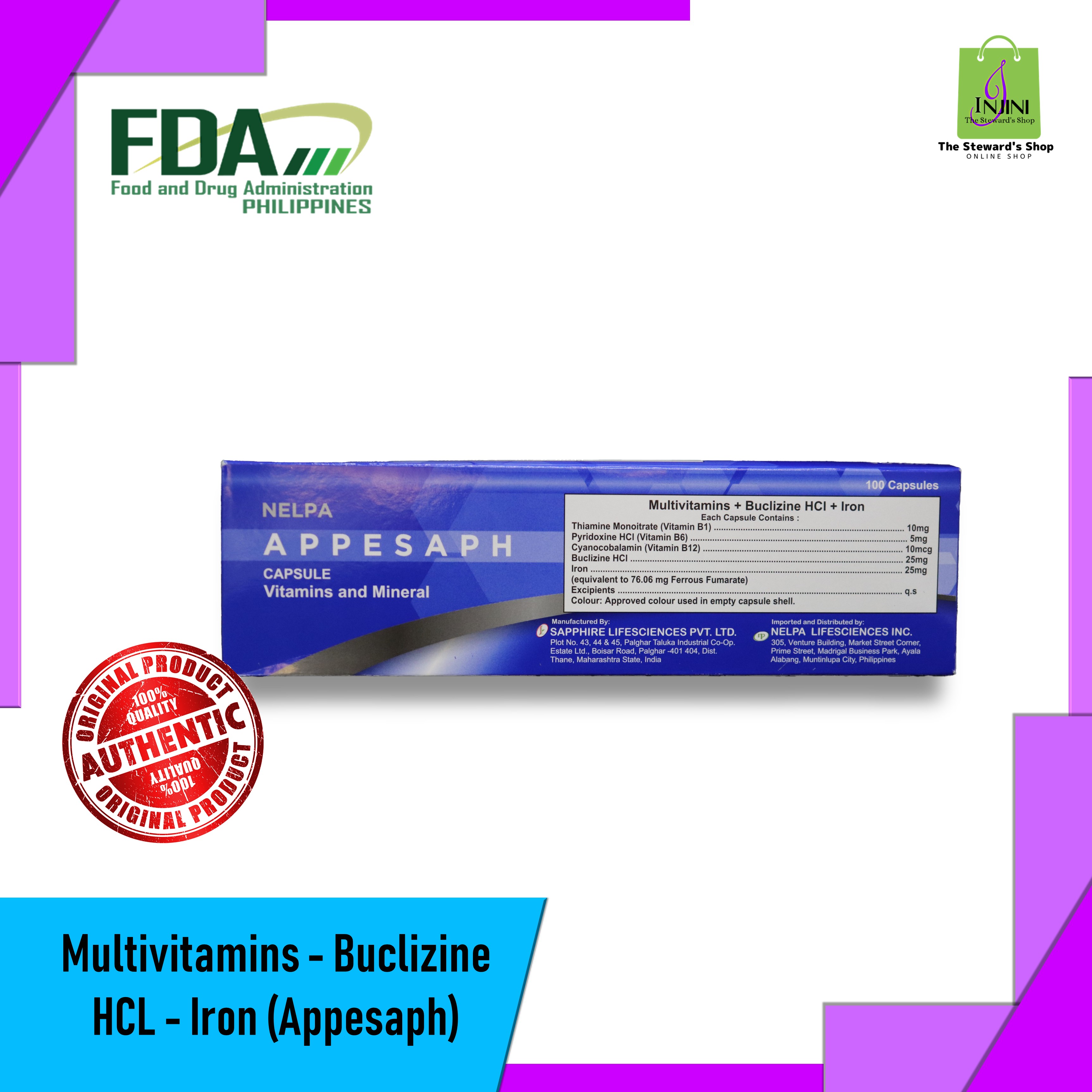 Multivitamins + Buclizine HCL + Iron (Appesaph) Capsule 100's Lazada PH