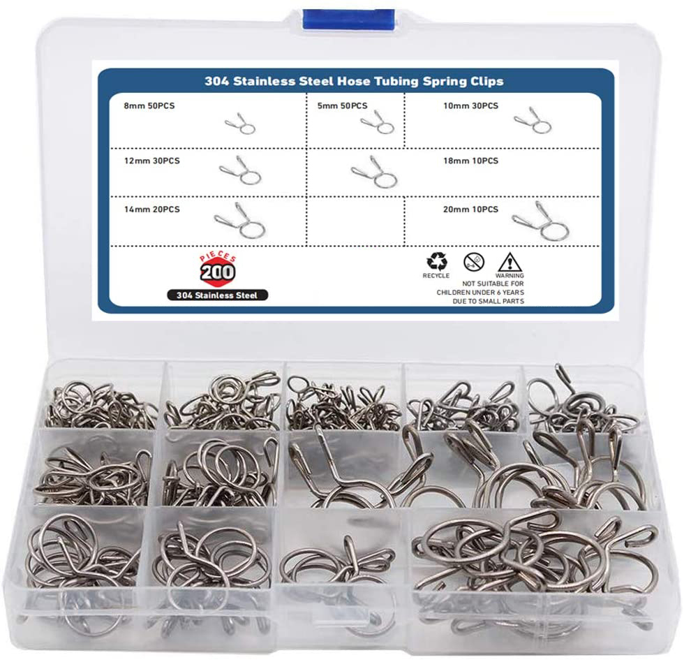 200Pcs 304 Stainless Steel Hose Tubing Spring Clips Quick Fitting Hose Water Pipe Tubing Spring