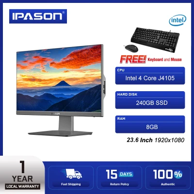 Ipason Intel 4 Core J4105 23.6" 1920 x 1080, 240 GB SSD, 8GB, With Free Keyboard & Mouse All In One Pc