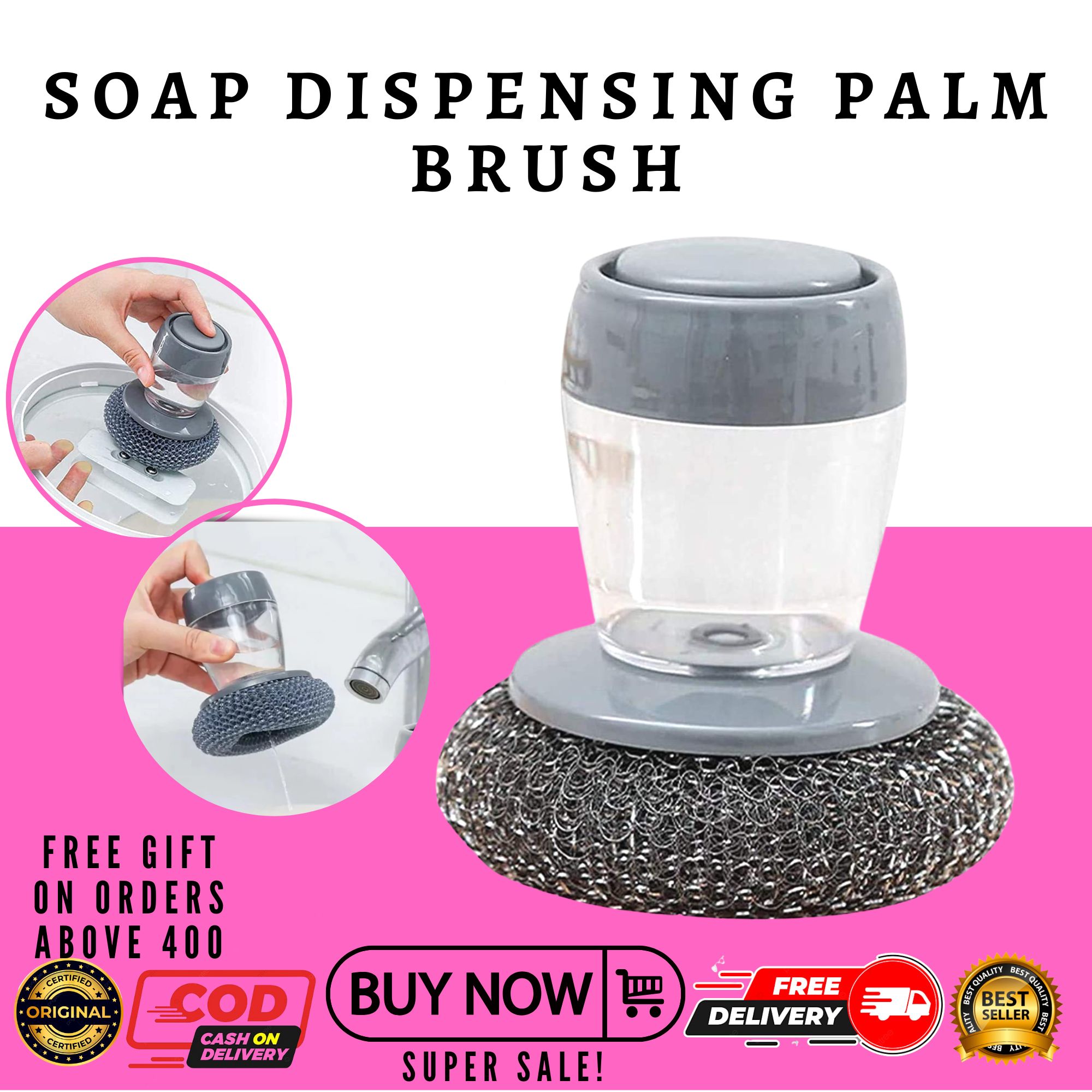 OXO Soap Dispensing Palm Brush, 3.5 / 9cm Diameter