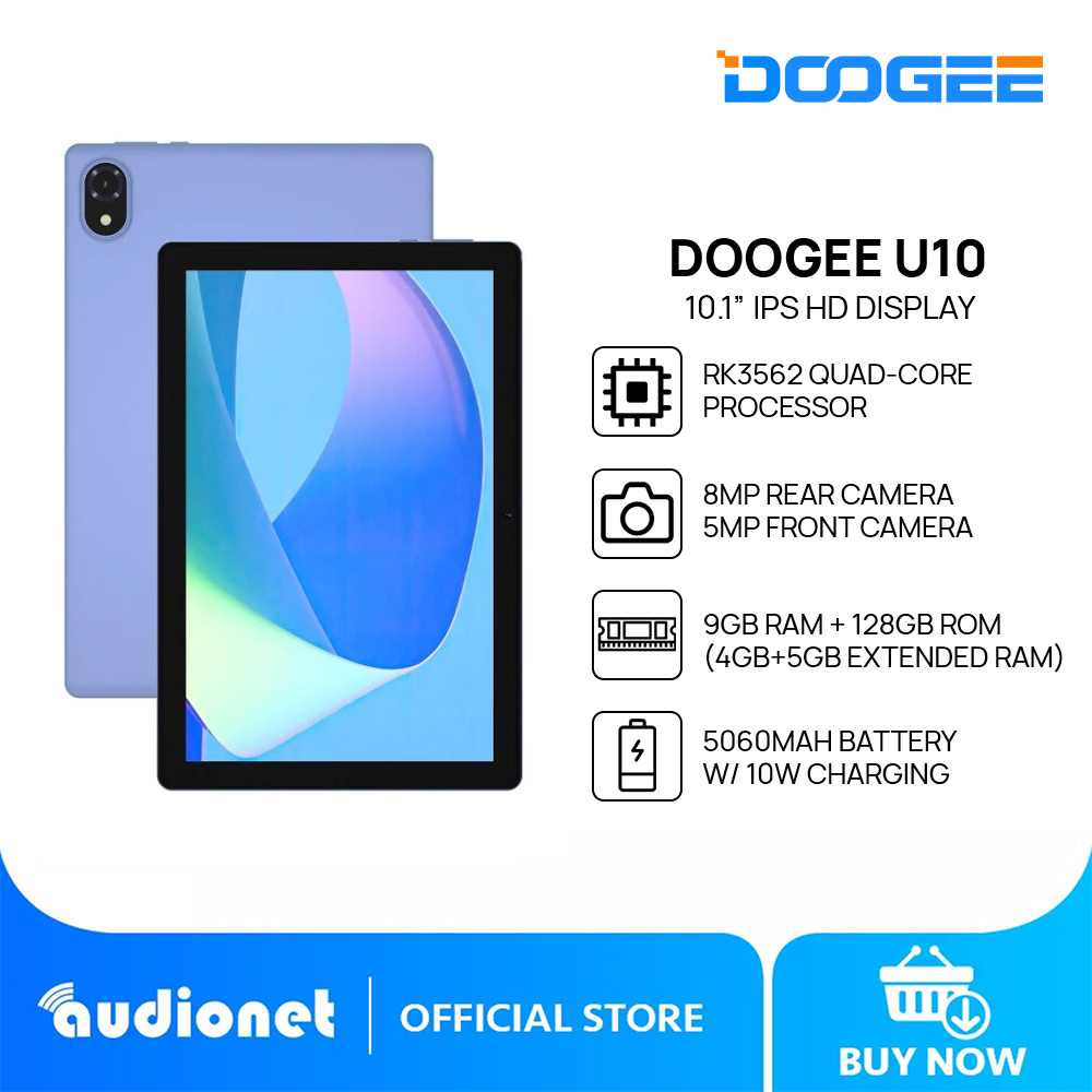 DOOGEE U10 Android Tablet, 9GB RAM + 128GB ROM(TF 1TB) Android 13 Tablet  Quad-Core 2.0 GHz, 10.1 Display | 5060mAh | TÜV Low Bluelight, Widevine L1  