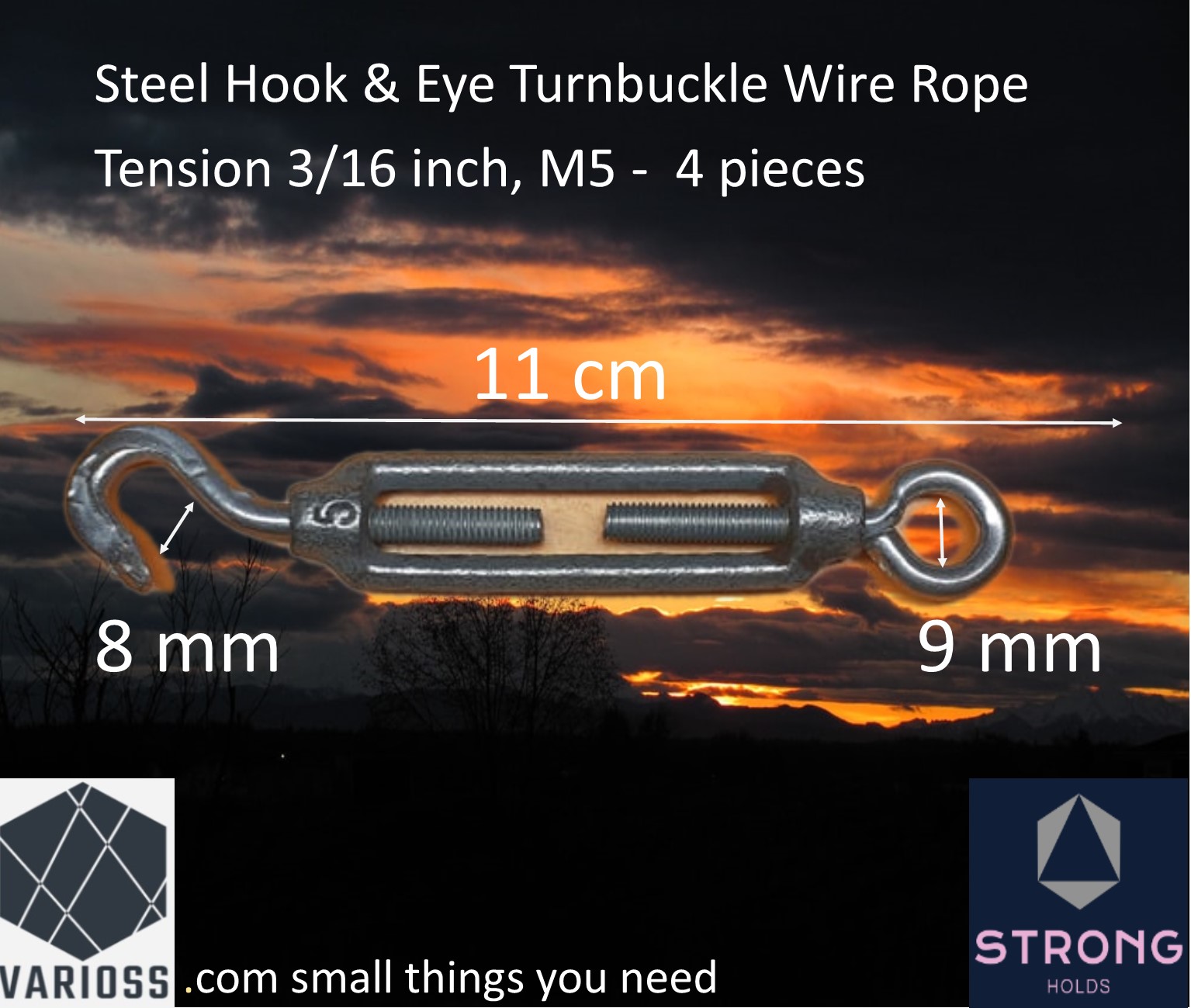 Turnbuckle Steel Hook and Eye Galvanized 3/16 inch, M5 Main Use Wire
