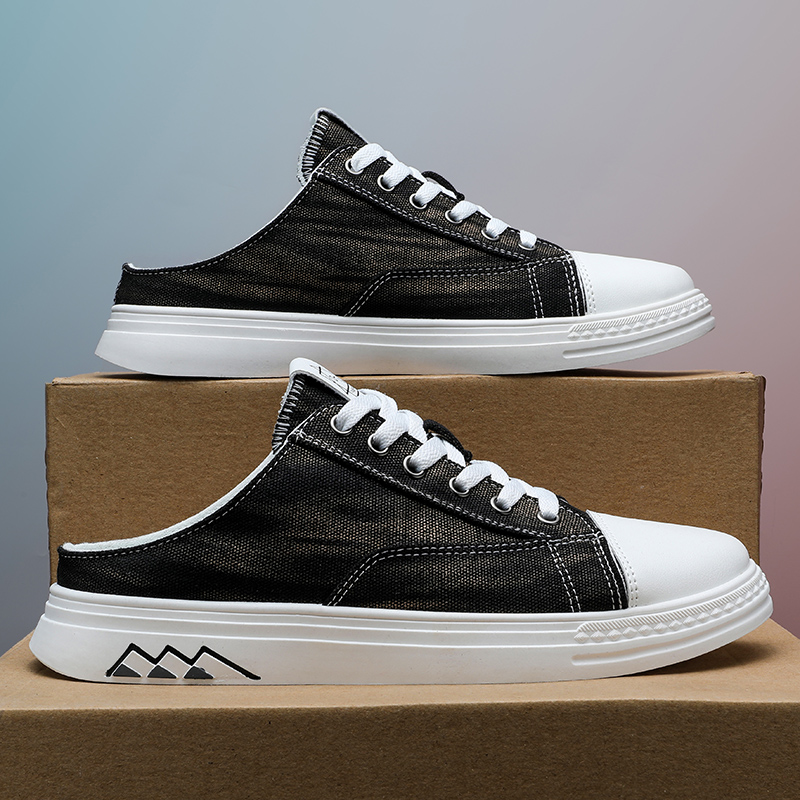 EIFAK Slippers for Men Half Shoes Mules Canvas Sneakers Korean Fashion