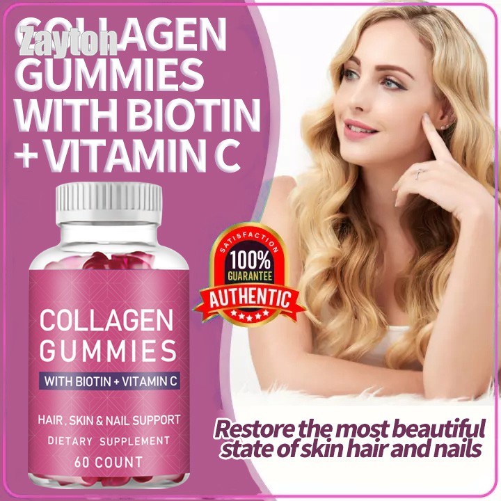 ♛Collagen Gummies with Biotin + Vitamin C Hair Skin Nail Support 60 ...