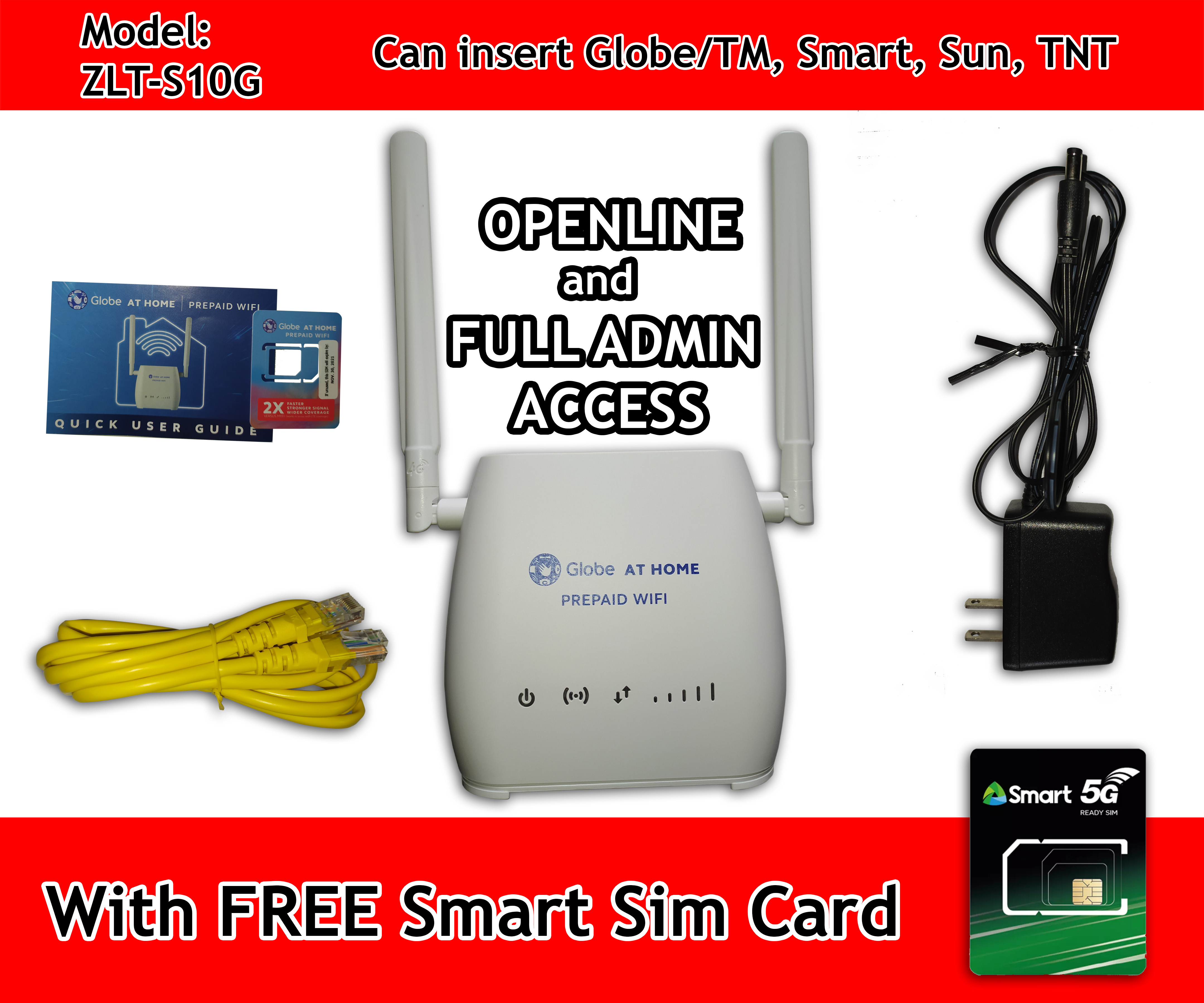 OPENLINE and FULL ADMIN ACCESS Globe at Home Prepaid Wifi (Free 10GB and Smart Sim Card) Lazada PH