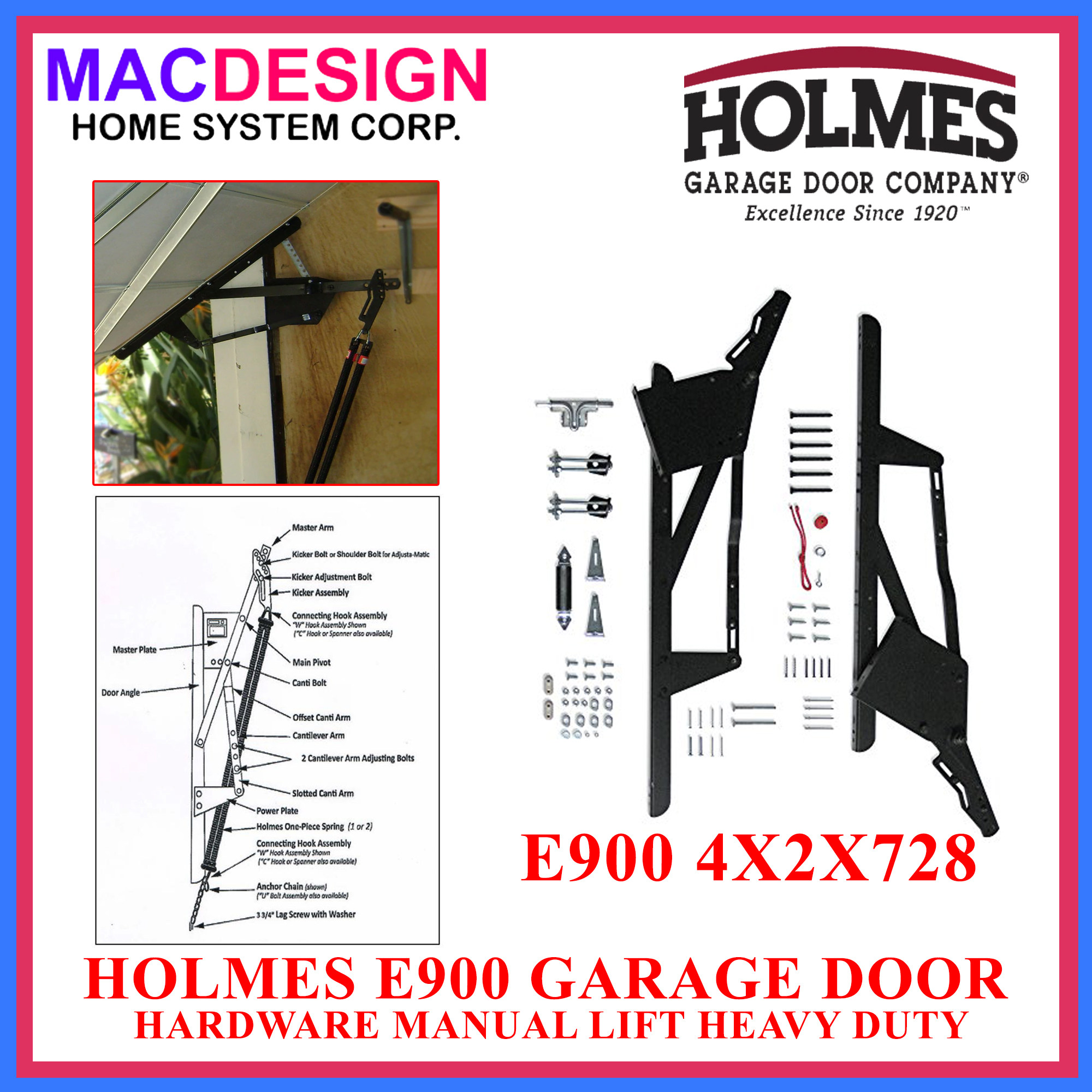 HOLMES E900 GARAGE DOOR HARDWARE MANUAL LIFT HEAVY DUTY 4 X2X728