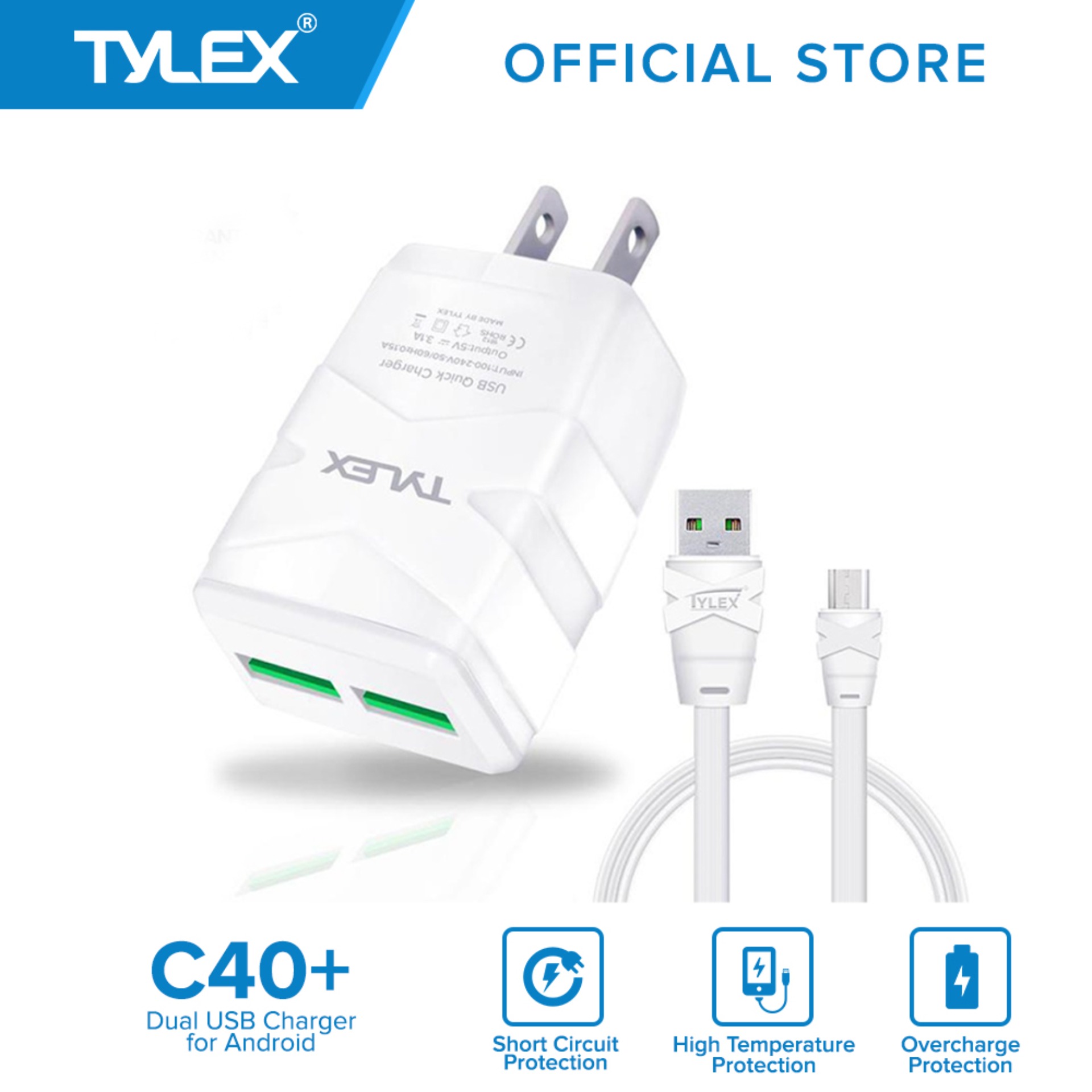 TYLEX C40+  Dual USB Port Fast Charging Travel Charger Adapter For  Android | Lazada PH