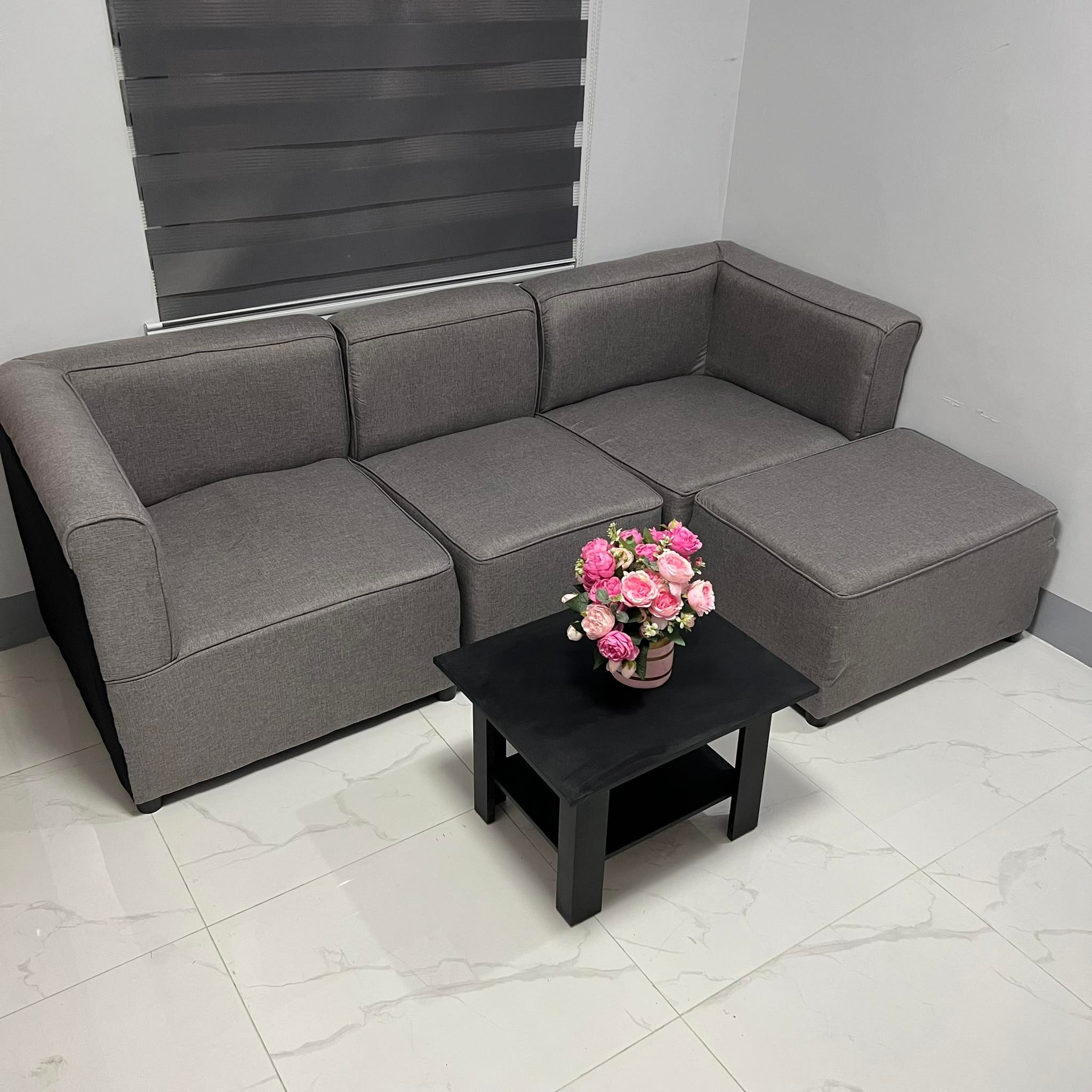 Sala Set L Shaped Dark Grey Fabric Sofa With Center Table URATEX FOAM   250f079c8190179f27d38a7fb9fb23af 