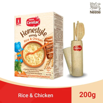 CERELAC Homestyle Meals Rice and Chicken Porridge 200g with FREE Cerelac Baby Utensils