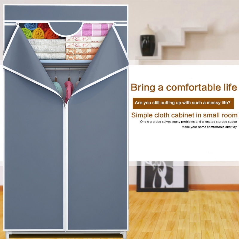 【p09pT2Vo】Clothes Storage Wardrobe Organizer Fashion Zipper Closet