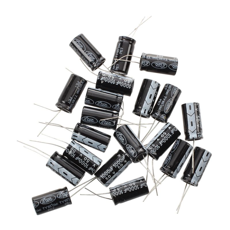 20 Pcs 1000UF 50V 13X25Mm อลูมิเนียมตัวเก็บประจุแบบอิเล็กโทรไลติกสีดำ