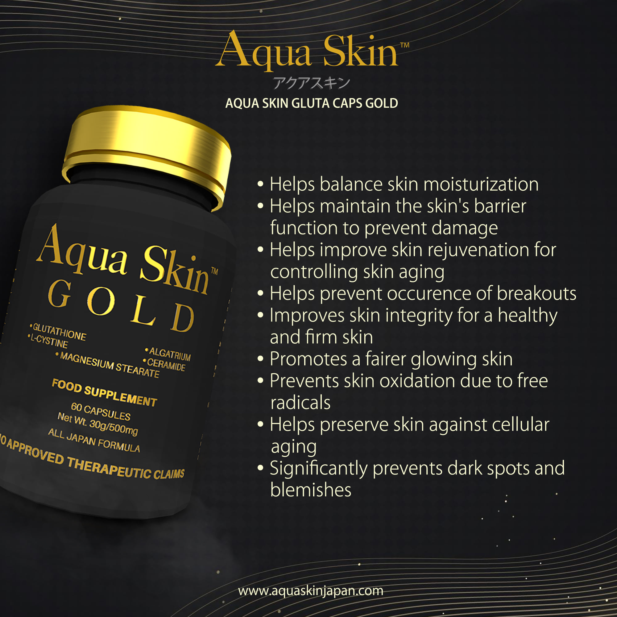 Aqua Skin Gluta Caps Gold Japan made | 60 capsules