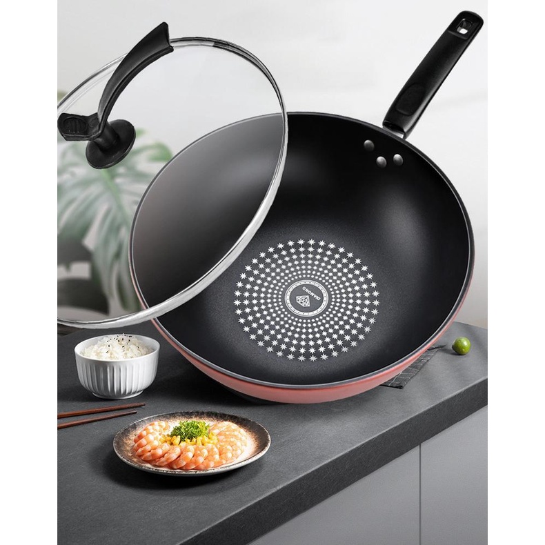 Non Stick Wok Frying Pan Round Bottom Stainless Steel Wok Wok Pan Non