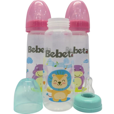 Bebeta Feeding Bottle w/New Measurement Hood & Silicone Nipple Regular Neck 9oz 3pcs/pk Pink