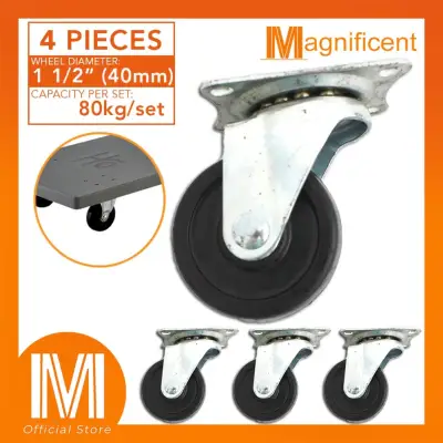 Plate Type Black Rubber Wheel Casters 1.50" for Industrial Automotive Medical Equipment (4 pcs)