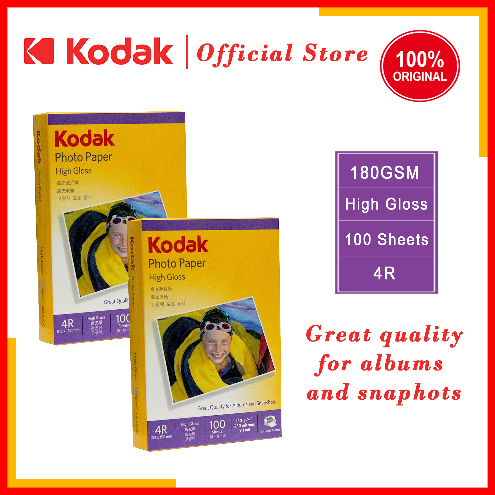 Kodak Photo Paper 4R 180gsm 100s