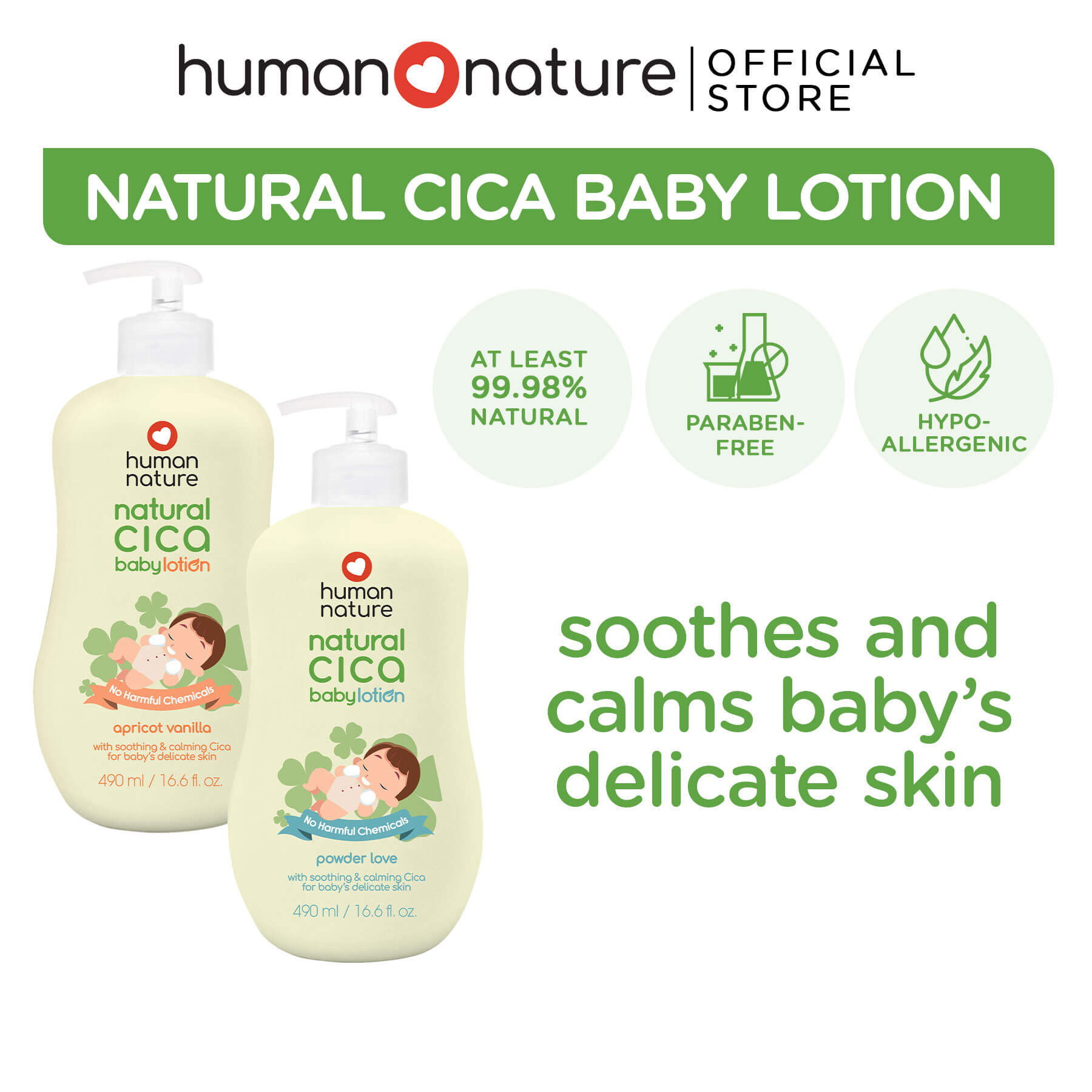 Human Nature Cica Baby Lotion Apricot Vanilla and Powder Love