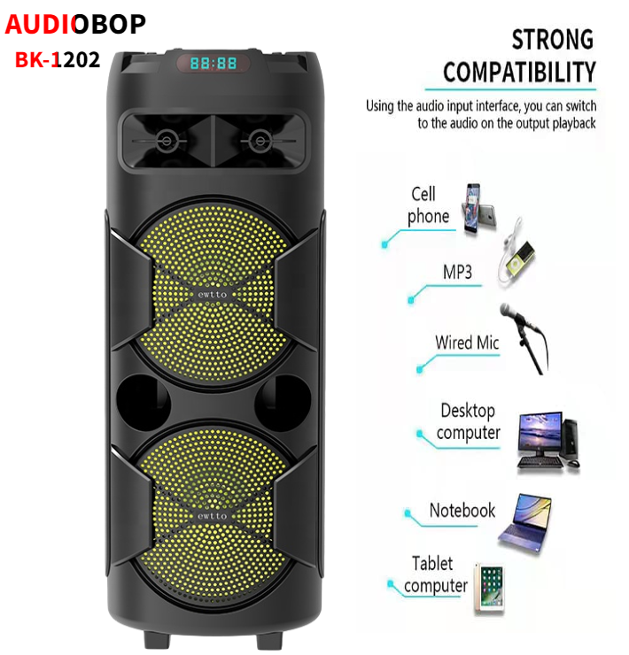 BIG HIFI SUBWOOFER BK-1202 24INCH 5000W PORTABLE DUAL KARAOKE BLUETOOTH ...