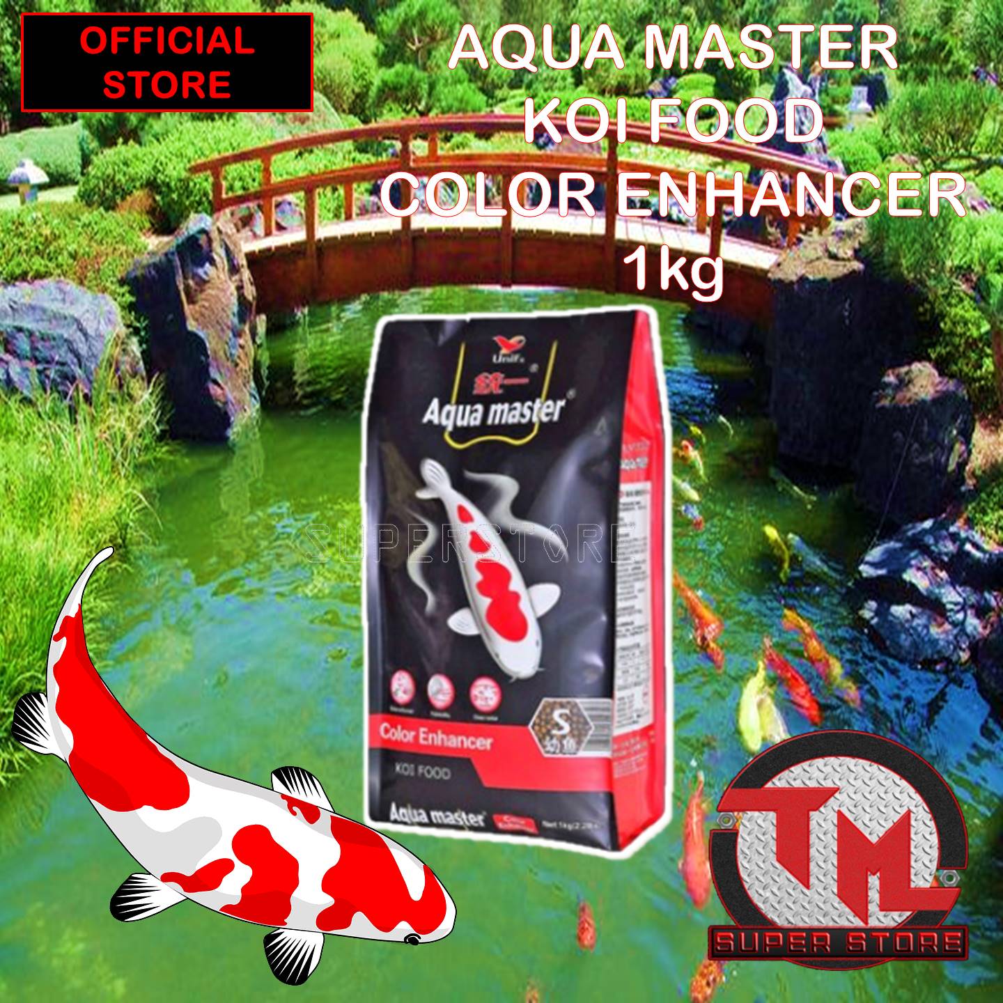 AQUAMASTER Koi Food Color Enhancer 1kg (LARGE PELLETS) FLOATING • Tm ss