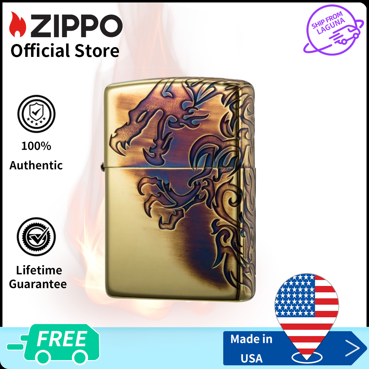 Zippo Burnt Gragon Design Brass Pocket Lighter ZBT45a Lazada PH