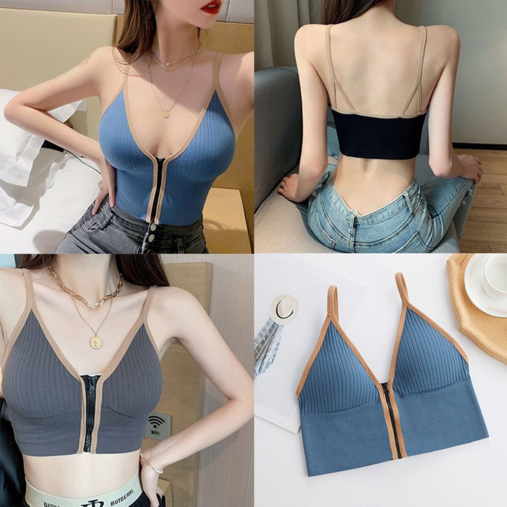 Women's Tube Top Tops Push Up Corset Front Zipper Crop Tops Cotton  Underwear Intimates Support Bra Tops Removable Pads