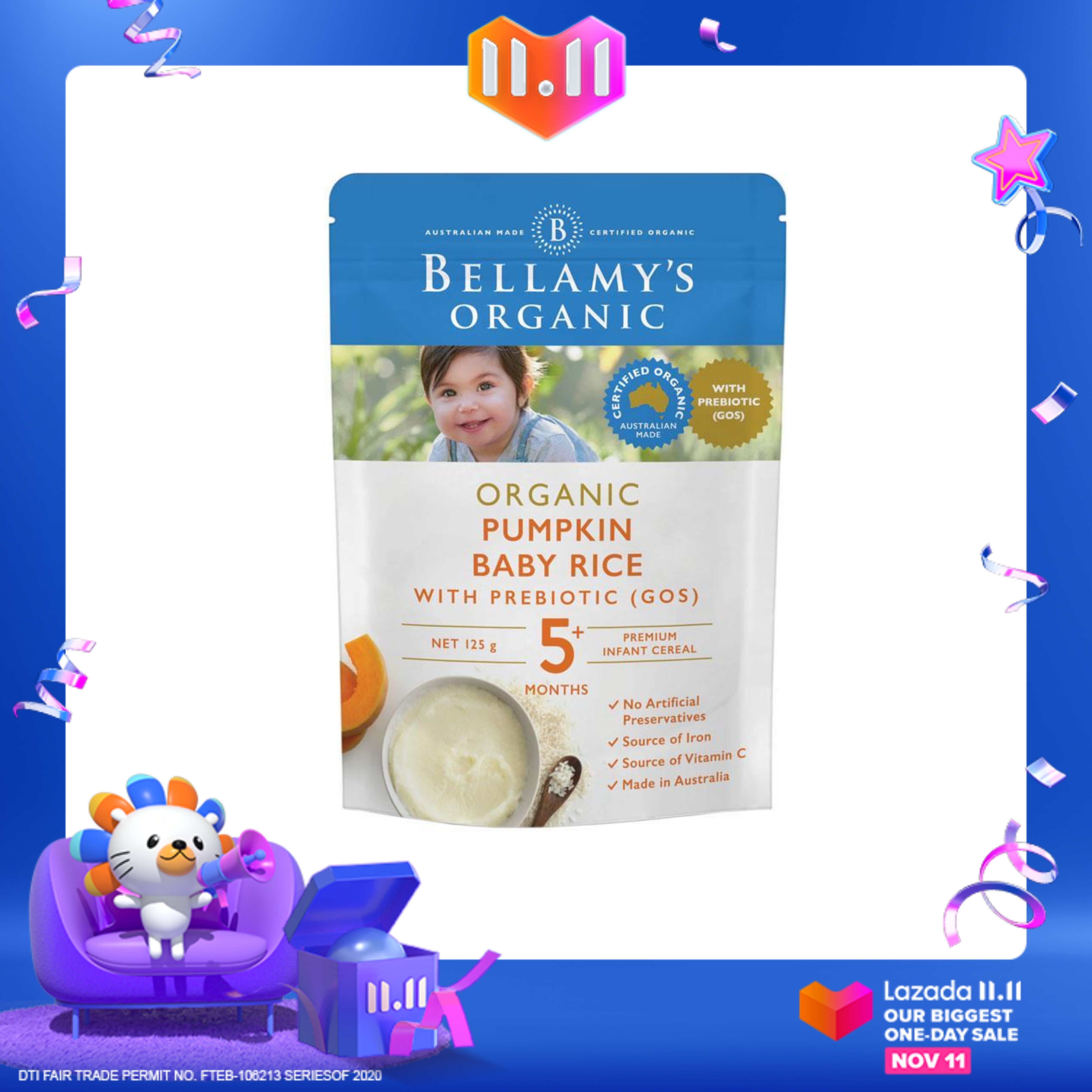 bellamy's organic baby rice with prebiotic