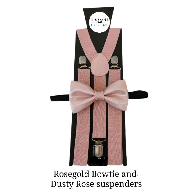 Rosegold satin bowtie and Dusty rose suspenders Lazada PH