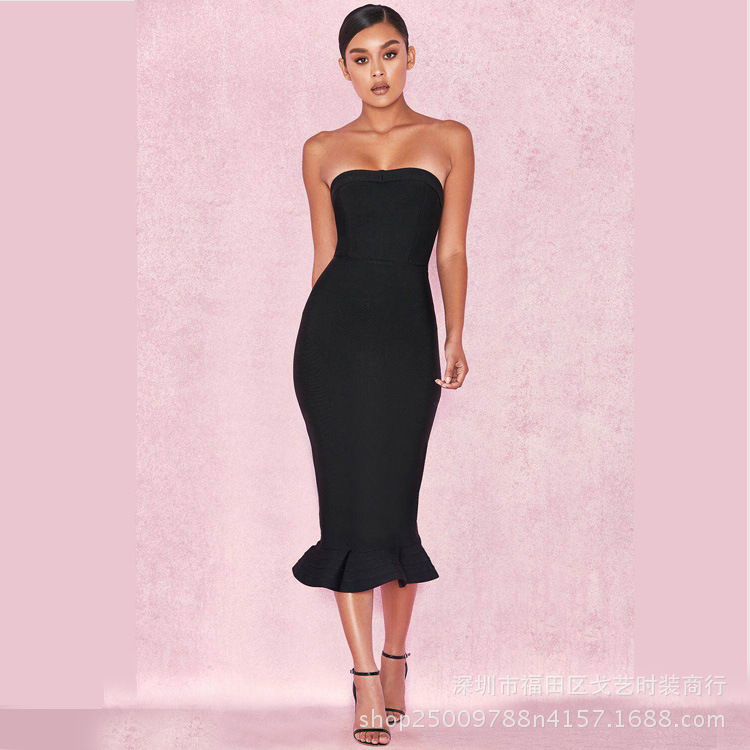 Open Shoulder Wrap Hip Blaster Fishtail Dress