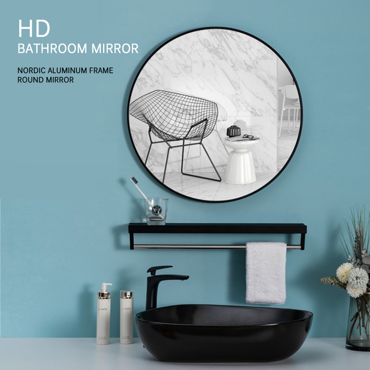 Mirrors For Wall Bathroom Mirror With Shelf Towel Rack Nordic Hd Makeup Mounted Round Vanity Punch Free Aluminum Alloy Metal Frame Explosion Proof Glass Bedroom - Bathroom Mirror With Shelf And Towel Rail