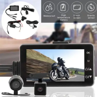LCD Display Night Vision Motorcycle Gravity Sensing High Definition Wide Angle Dashboard Driving Dual Lens Video Recorder Practical DVR Easy Install Motion Detection Dash Cam