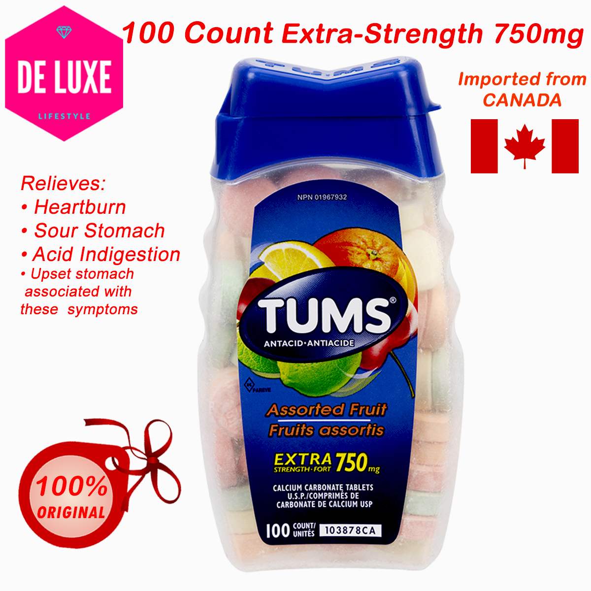 Tums Antacid Extra Strength.Fort 750mg 100 count Expiry 2026 Chewable Tablets Assorted