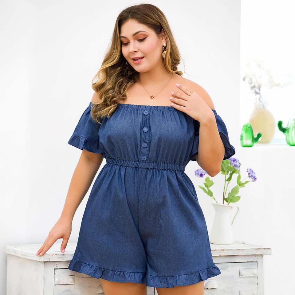 Button Off Shoulder Denim Romper Short | Lazada PH