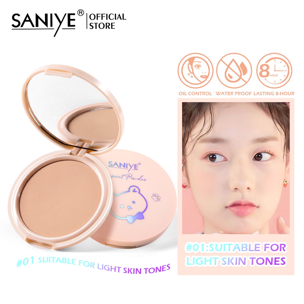 SANIYE Oil Control Face Powder Matte Compact Powder Foundation Long