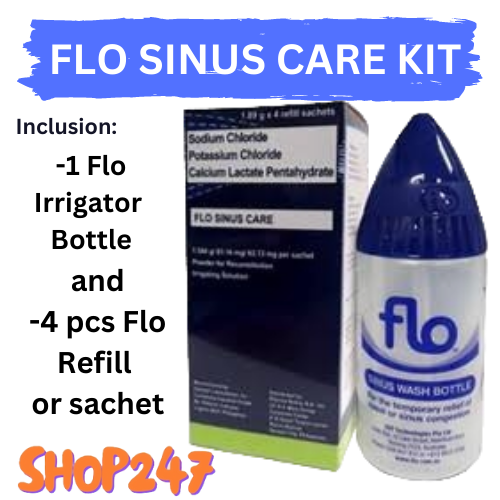 Flo Sinus Care Kit / Nasal Irrigator / Nasal Wash Bottle w/ 4 pcs