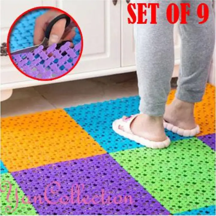 9pcs Bathroom Mat House Hold Shower Room Floor Mats Massage