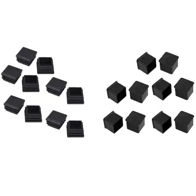 10 Pcs 1inch x 1inch Rubber Foot Covers Black with 10 Pcs Black Square Tube Inserts End Blanking Cap 25mm x 25mm