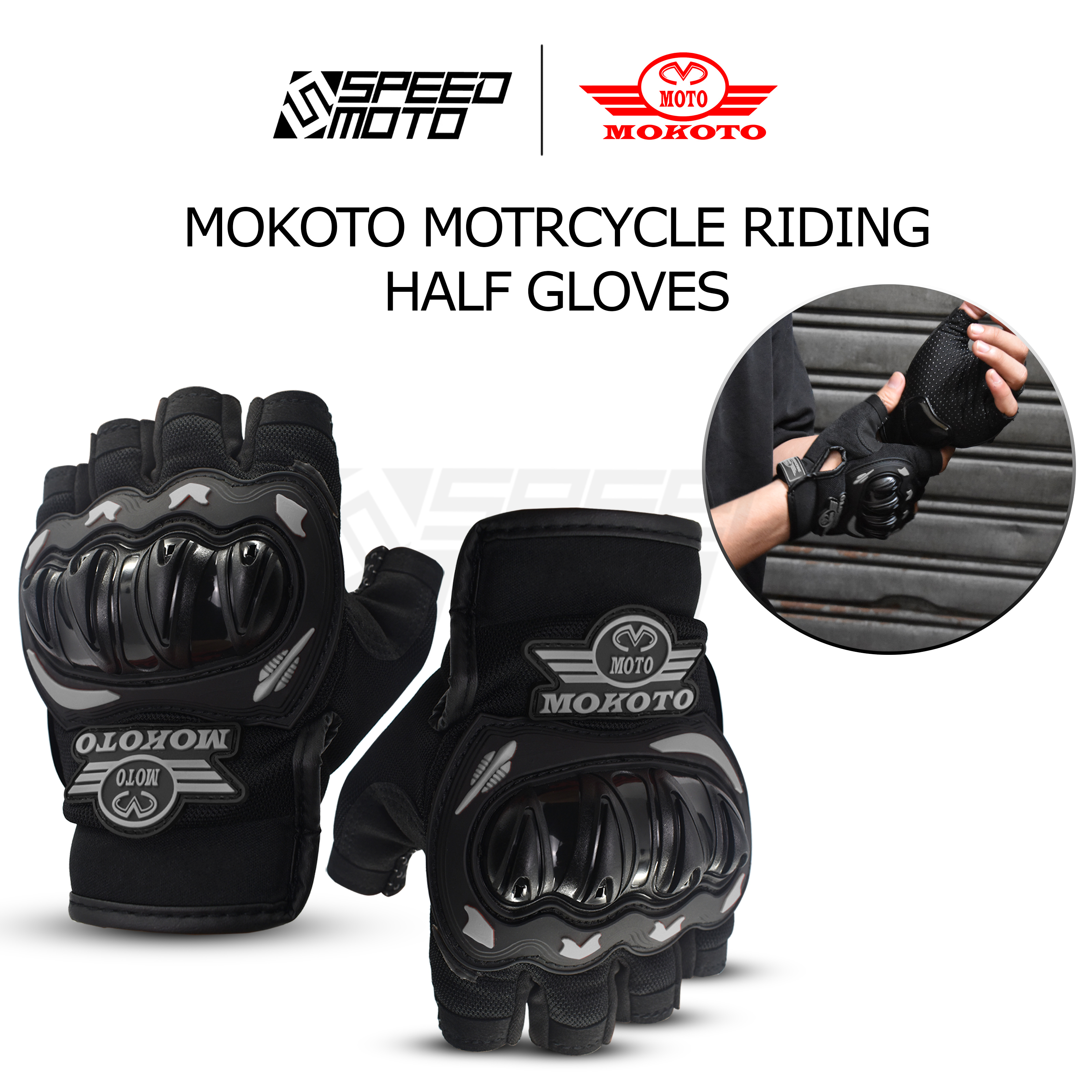 MOKOTO RIDING HALF GLOVES V2 ANTI SLIP WITH HARD KNUCKLE FOR MOTORCYCLE