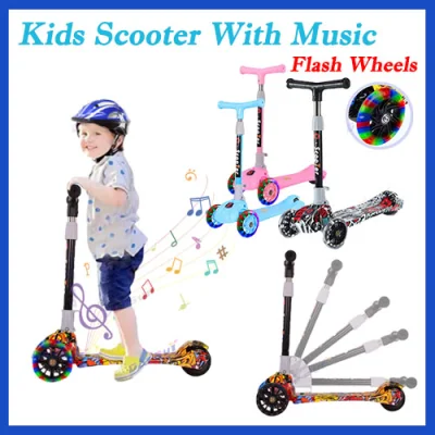 【Toys for Kids Girl and Boy】 Scooter for kids 7 to 10 years old | Foldable Stable Kids Scooter | Music with Flashing Tri Wheels | Adjustable Height | Bike for Kids Scooters