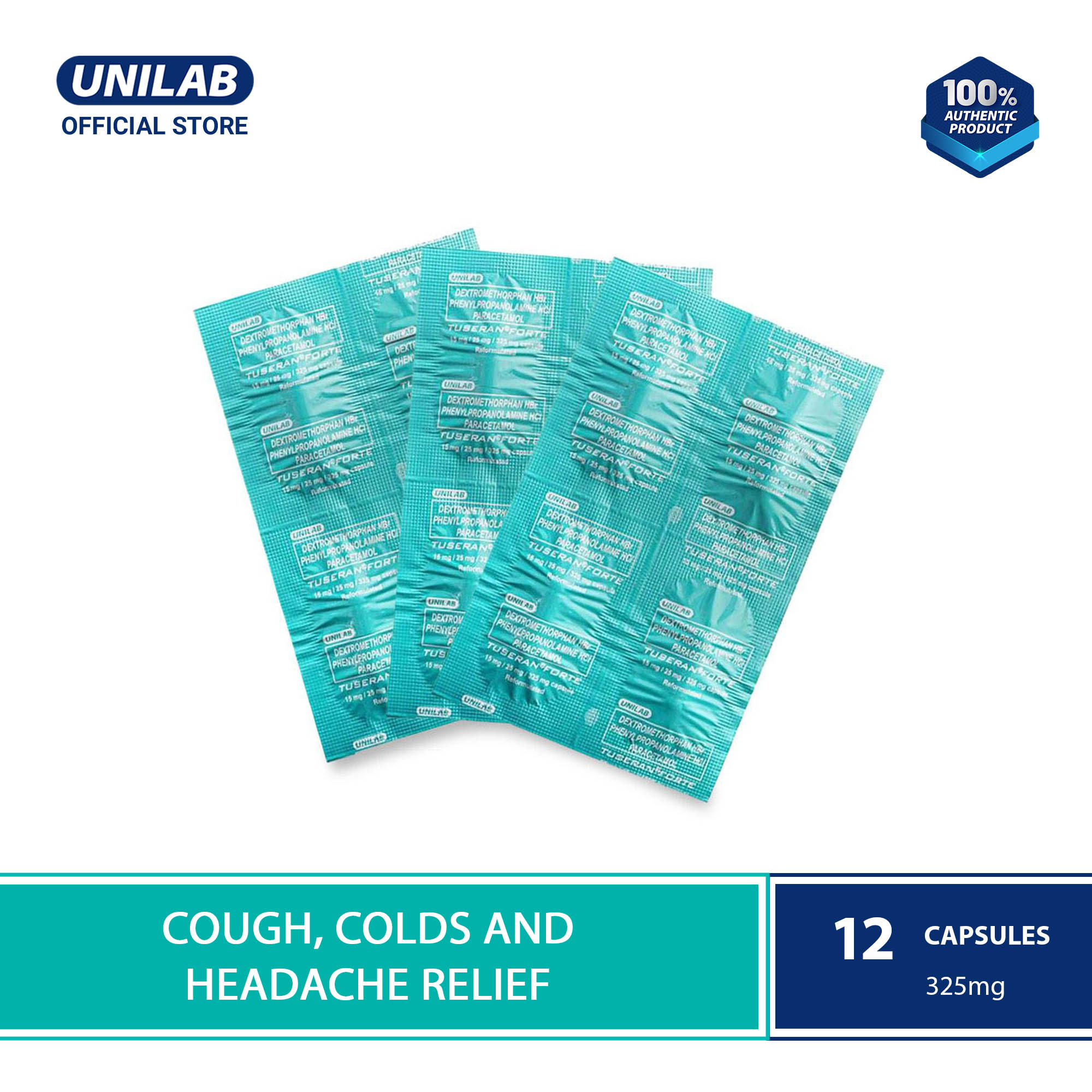 Unilab Tuseran Forte 12 Tablets Medicine for Relief of Cough, Colds