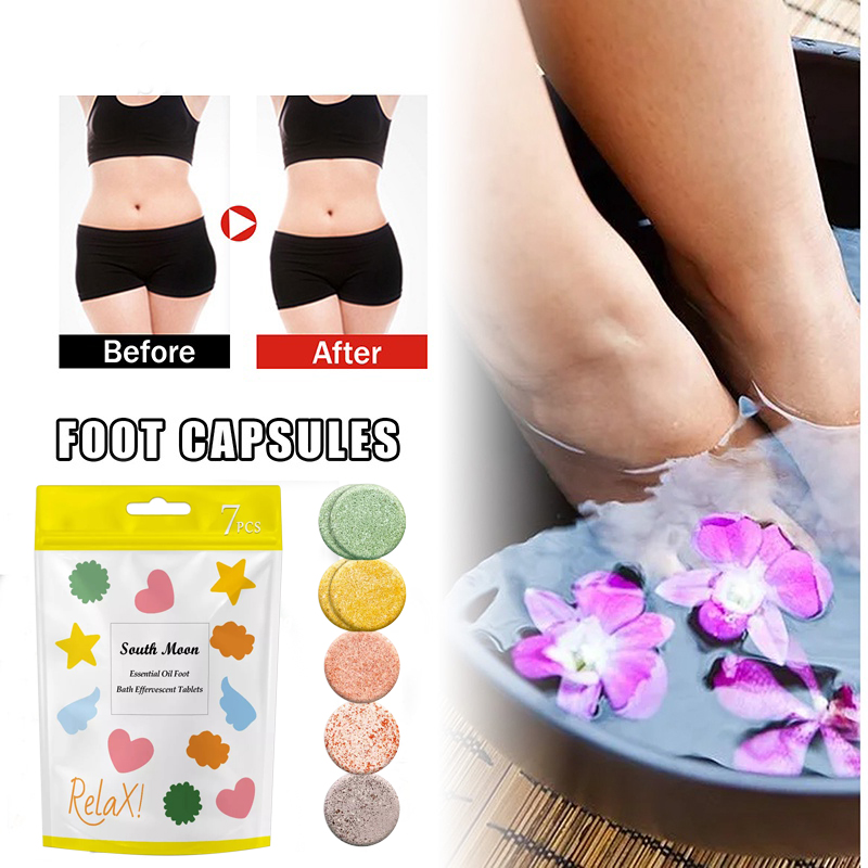 7pcs/set South Moon Herbal Essential Oil Foot Bath Effervescent Tablets Lympatic Drainage Ginger