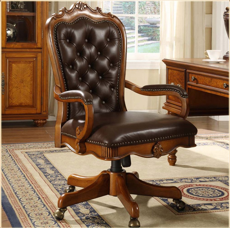 American solid wood computer chair swivel chair leather office chair