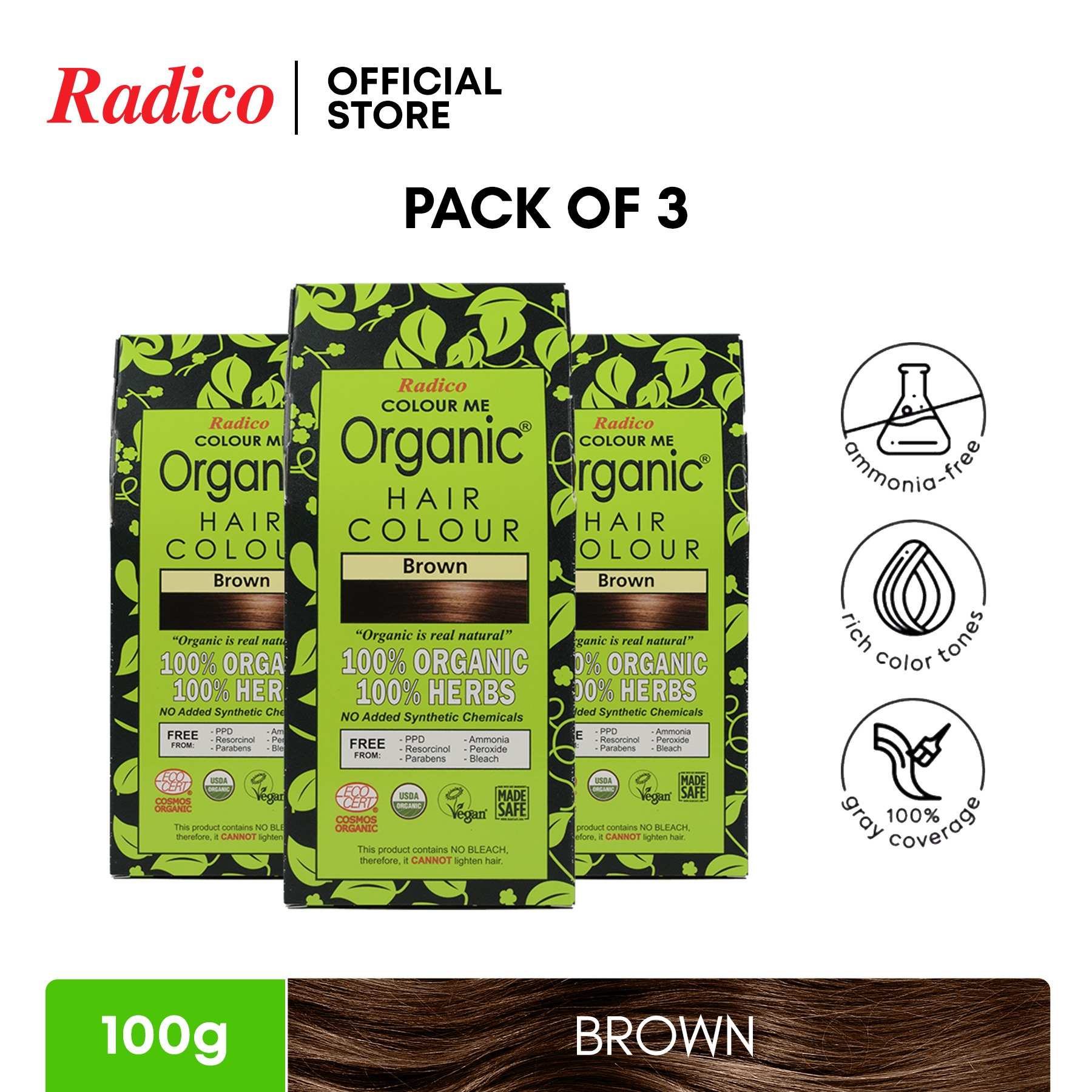 Radico Color PACK OF 3 RADICO Organic Hair Color (Brown) | LineaOrganica | Lazada PH