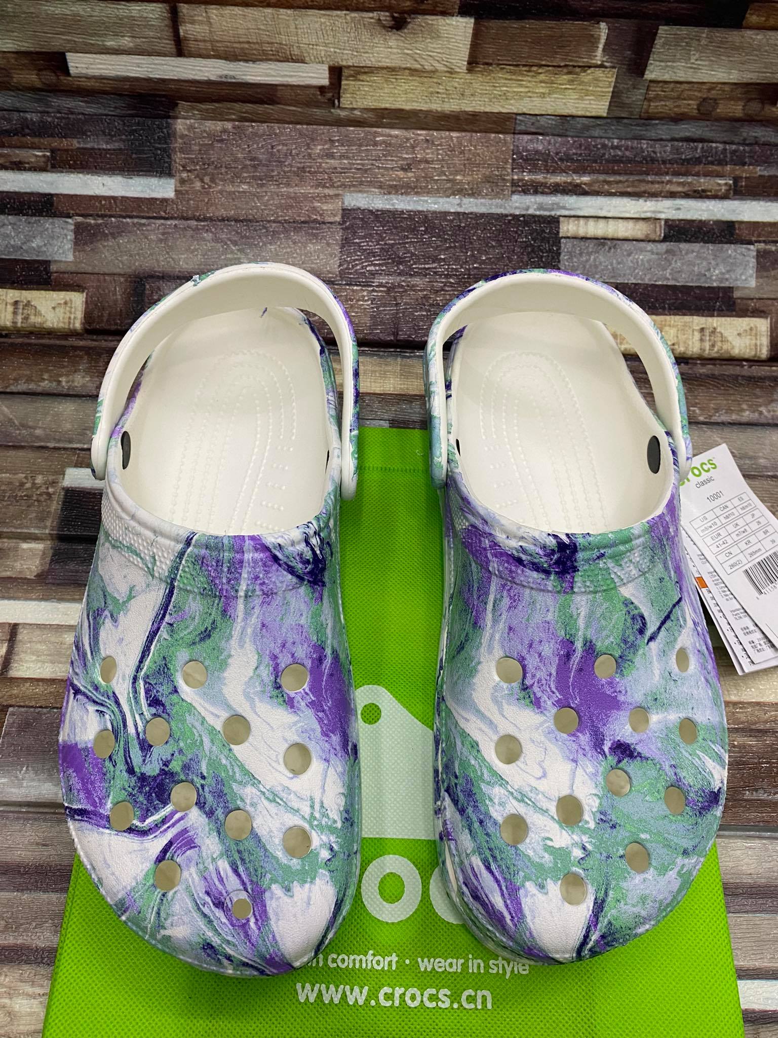 Green tie dye online crocs