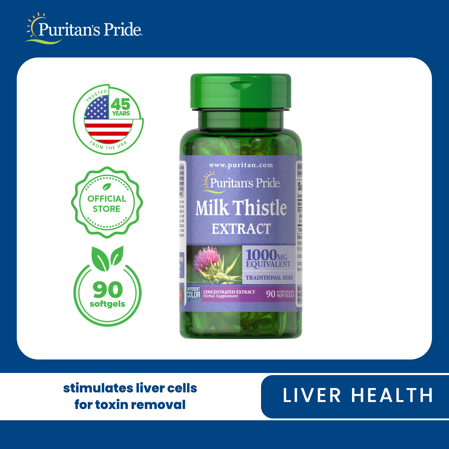 Milk Thistle Silymarin 1000mg 90 Softgels 41 Extract Liver Health Puritans Pride Lazada Ph 1884