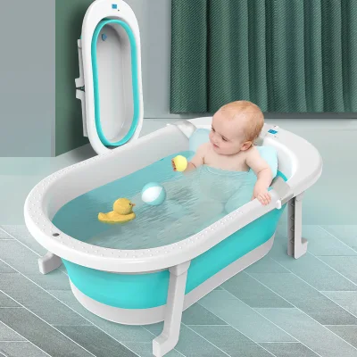 Baby-to-Toddler Folding Temperature Sensing Baby Bathtub Baby Bath Tub Large Size Anti-Slip Bottom Non-Toxic Material Children Bathtub Silicon Portable Folding