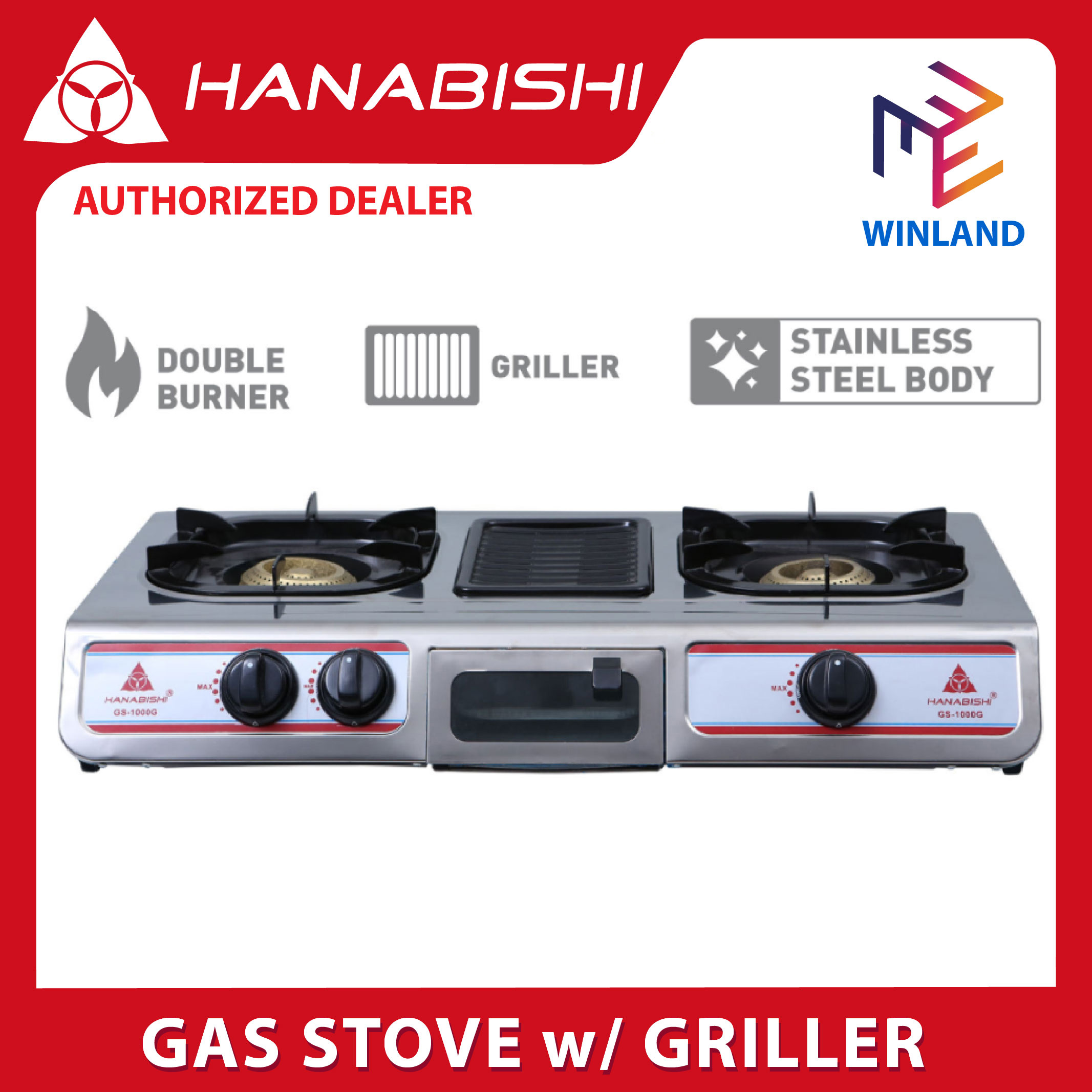 HANABISHI by Winland Double Burner Gas Stove With Griller Stainless
