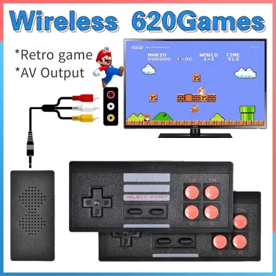 [Local seller] Wireless handheld TV video game console Retro game box Electronic game Mini handheld USB dual controller AV output built-in 620 classic games contra turtle adventure island mortal kombat 4