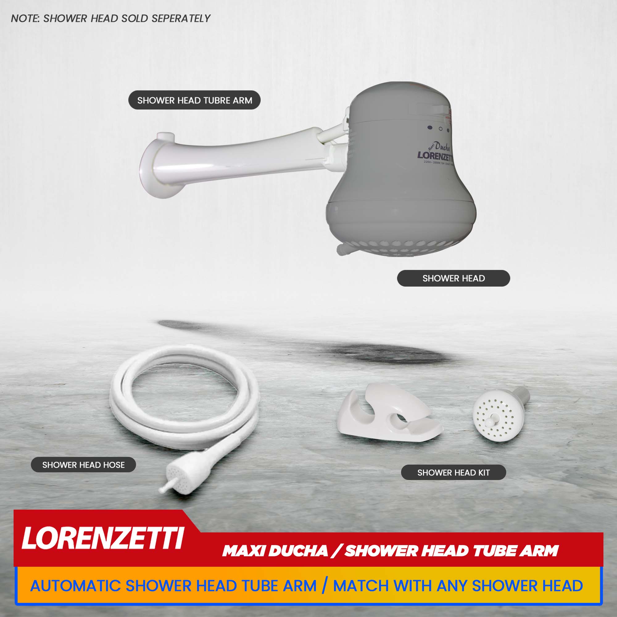 thumbnail interactive-video image 1 of Lorenzetti Max 110 Electric Shower Head With Instant Hot Water - 110V, Free Arm Included 1 of 5