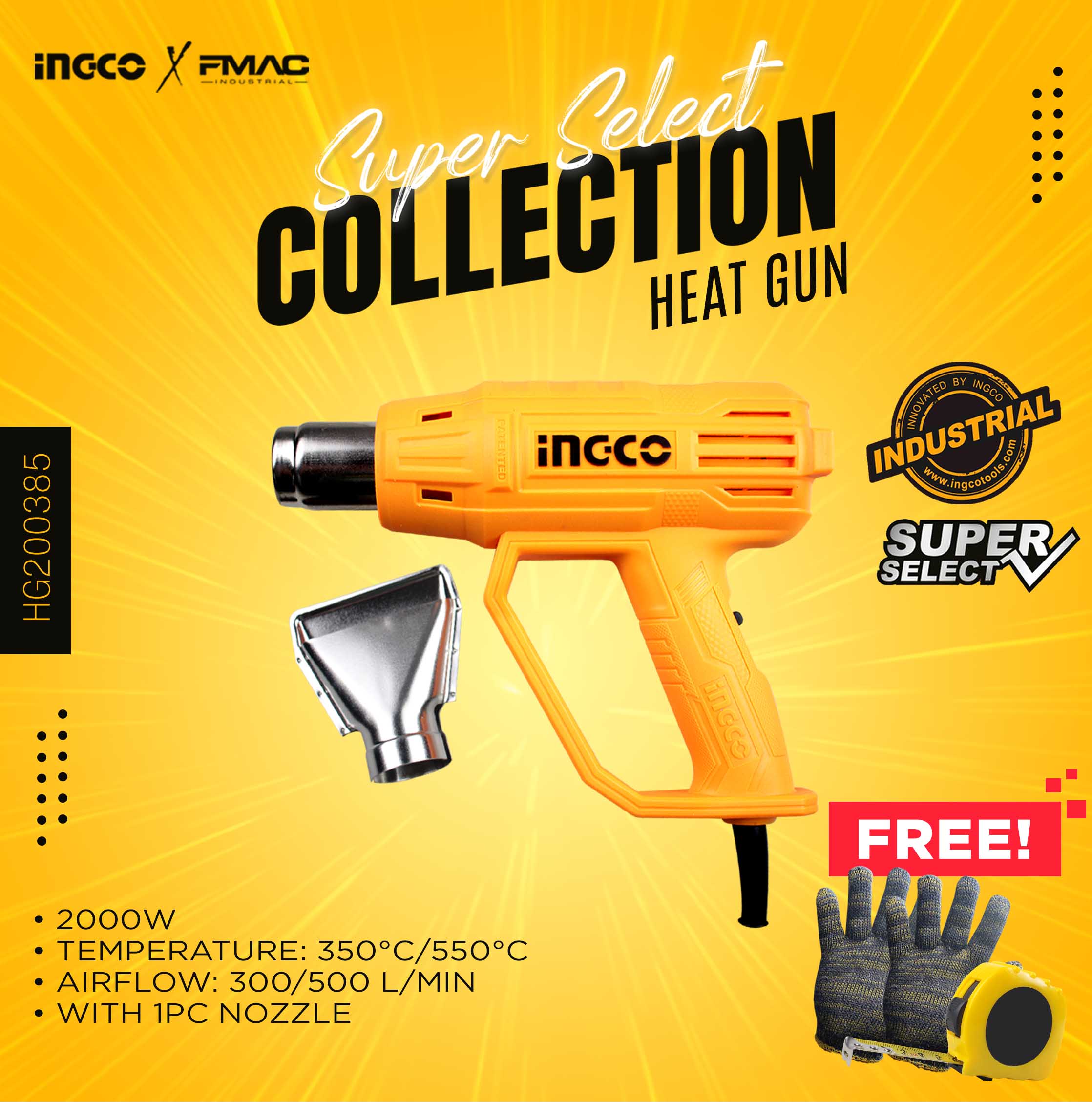 INGCO SUPER SELECT Industrial Heat Gun Hot Air 2000W HG2000385